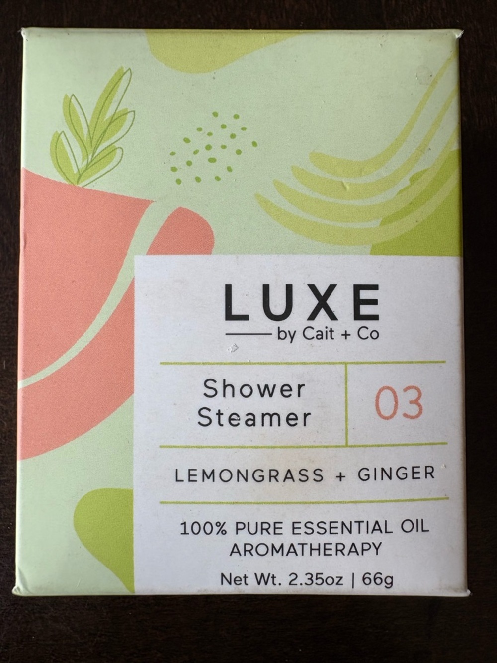 Luxe By Cait +Co Shower Steamer Lemongrass Ginger Infused Essential Oils 2.35 oz